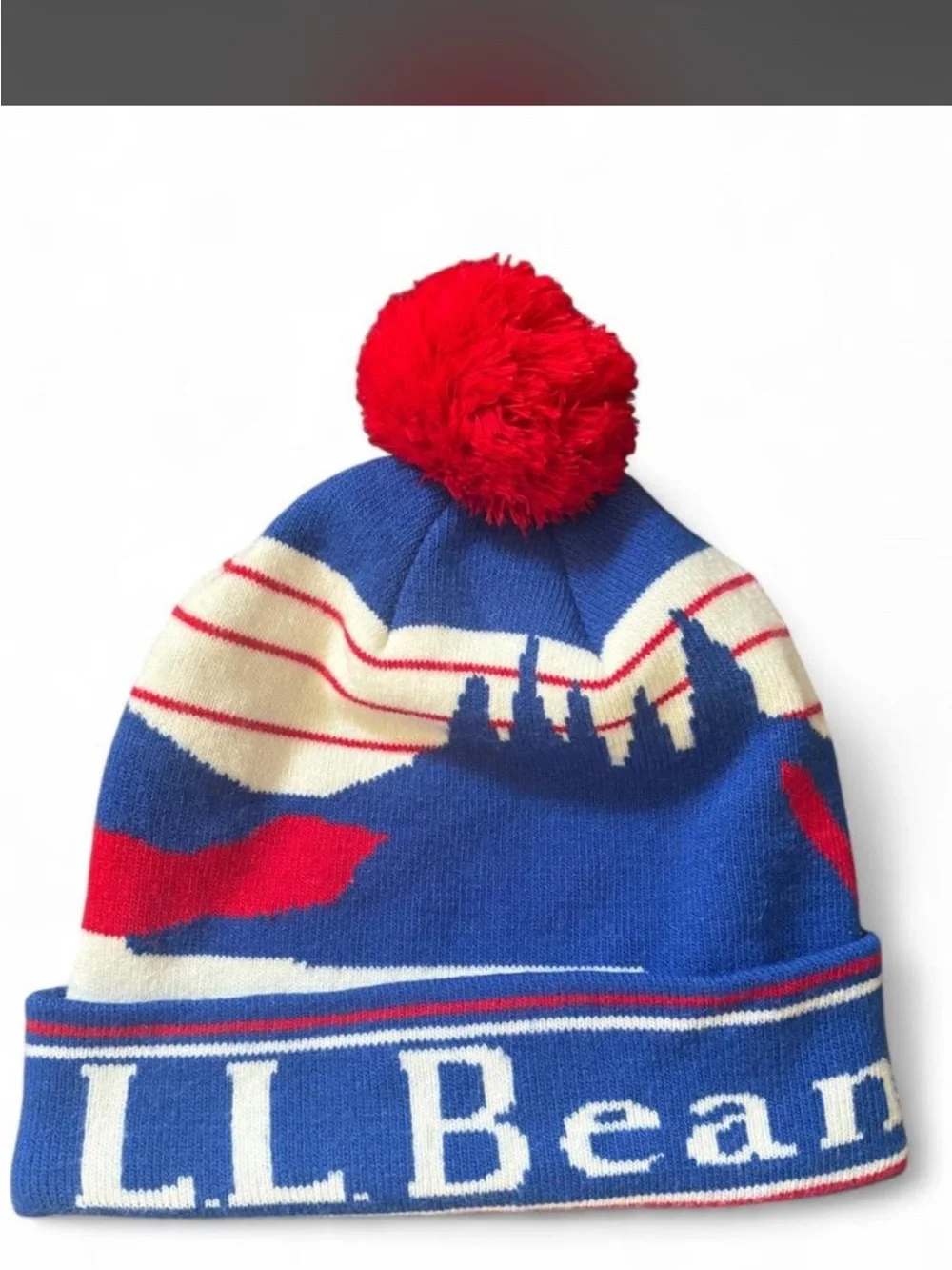 L.L. Bean men’s Blue & Red Pom Beanie Hat